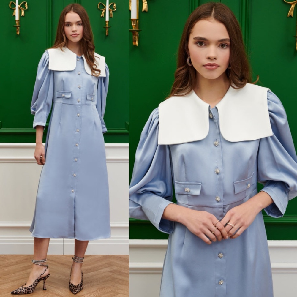 NWT Sister Jane Charm Collar Embellished Midi Dress Blue